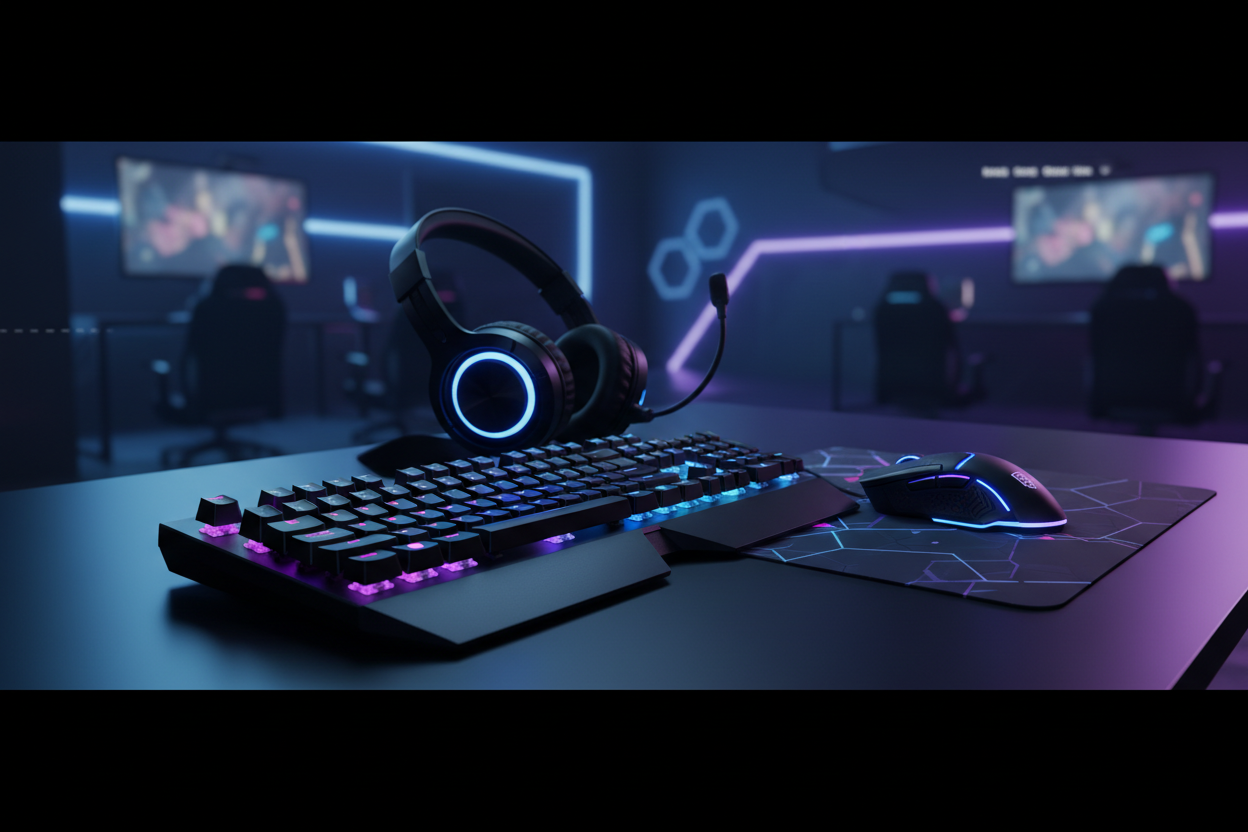 create an image that makes a customer feel like they are on a gaming accessory and products website 